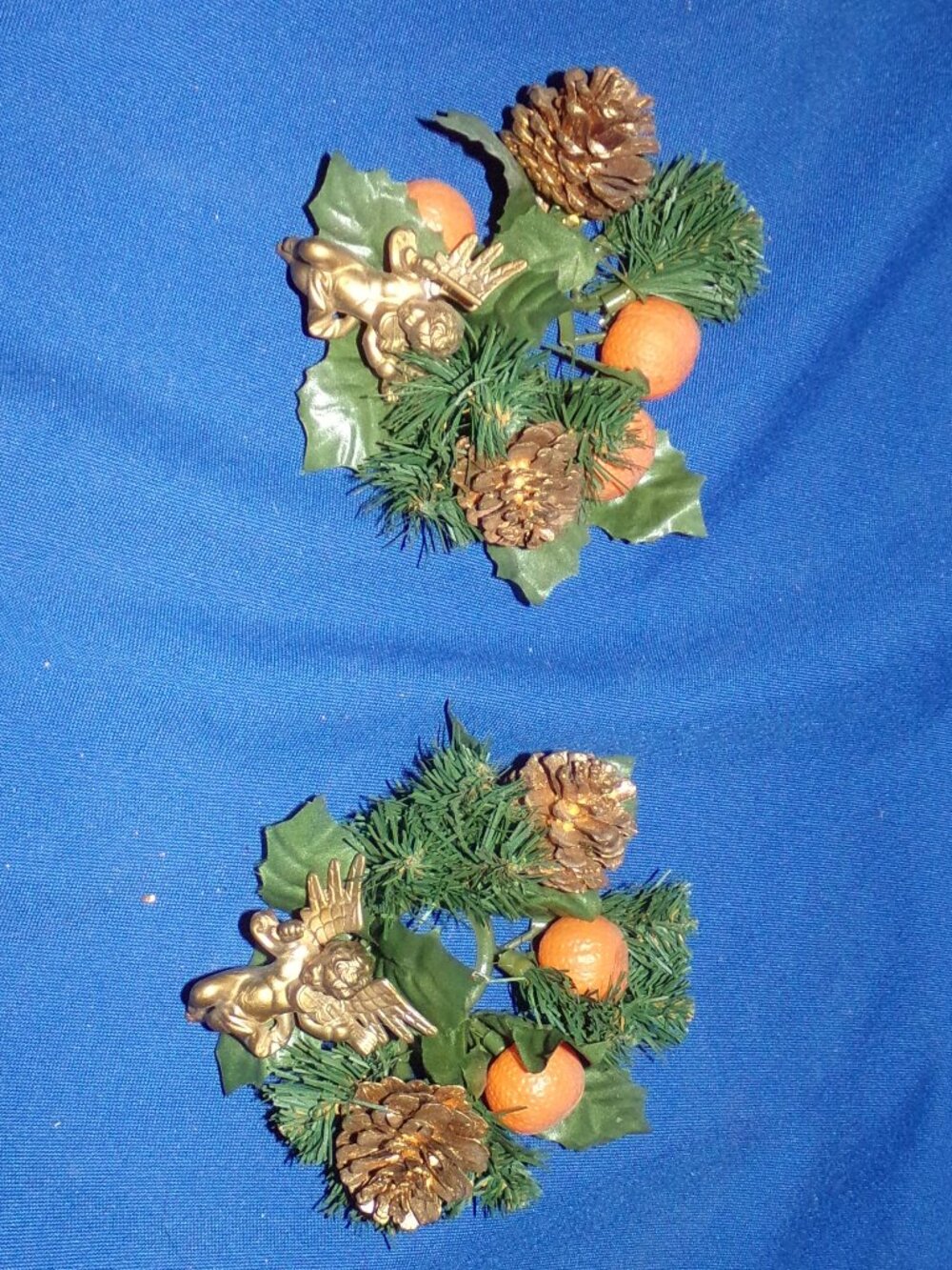 Vintage Christmas Plastic Greenery - Gold Pine Cone & Cherub Mini Candle Wraps